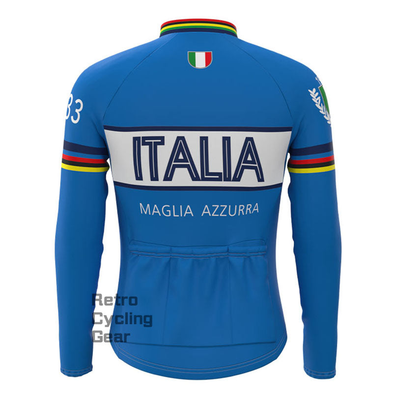 Maglia Azzurra Italia Fleece Retro Long Sleeves Jerseys