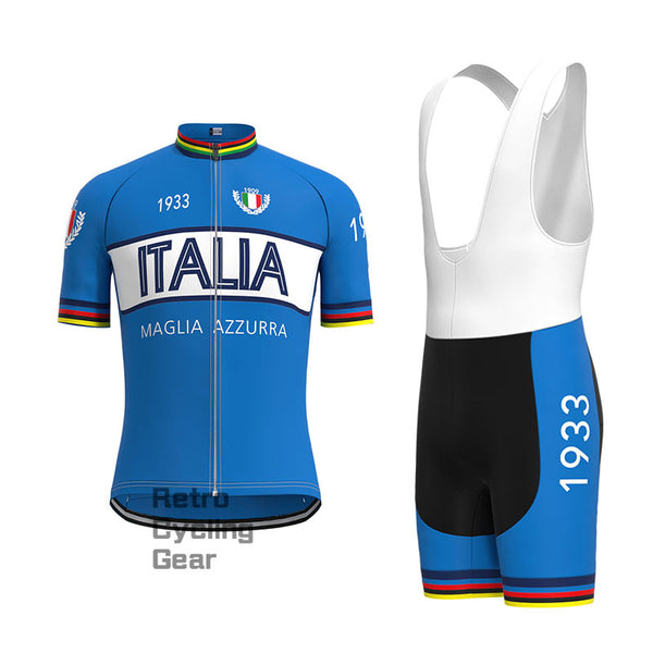 Maglia Azzurra Italia Retro Short Sleeve Cycling Kit
